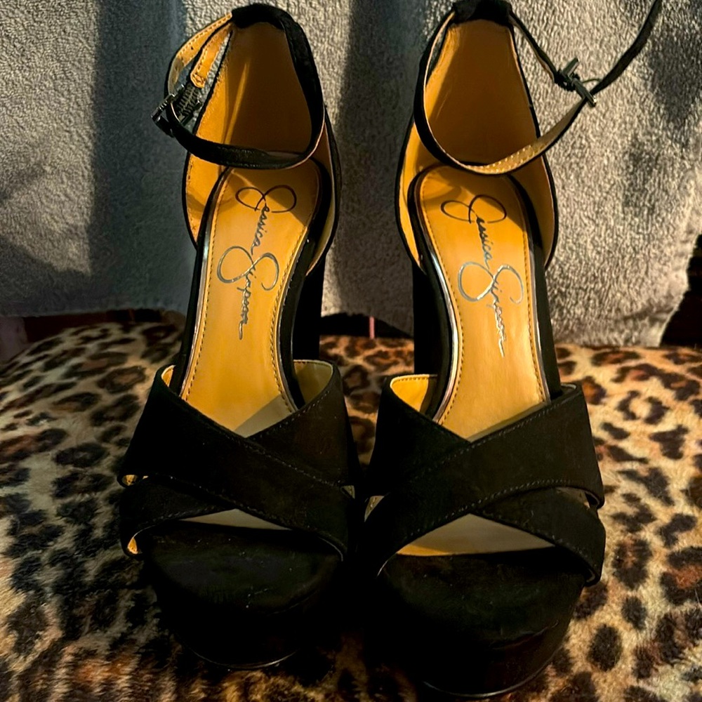 Jessica Simpson Naidine Block Black Suede Platform Sandals Size 6 New